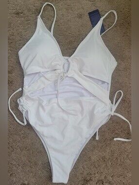 Women's White One-Piece Tie-Front Swim Suit